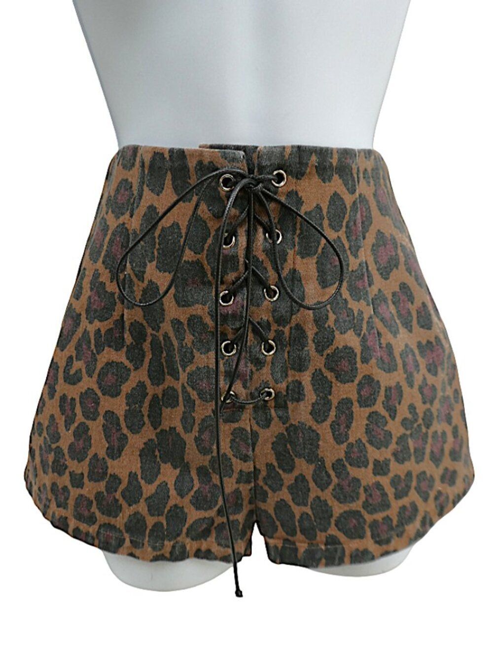 Salty Animal Leopard Shorts Corset Lace Up Bare Back Cheeky Brown Black Festival